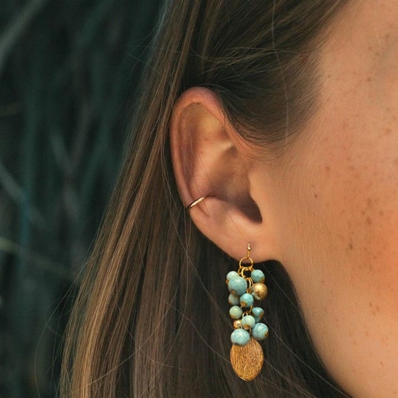 Dangling Turquoise Beaded Earrings - Picture 2 of 7